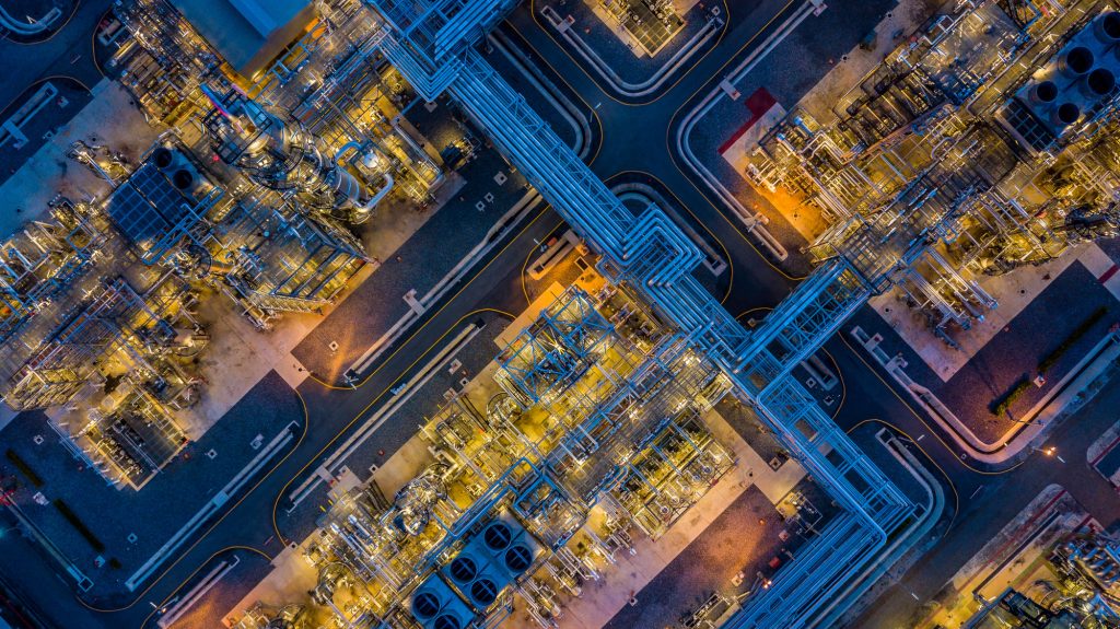 Oil refinery at night